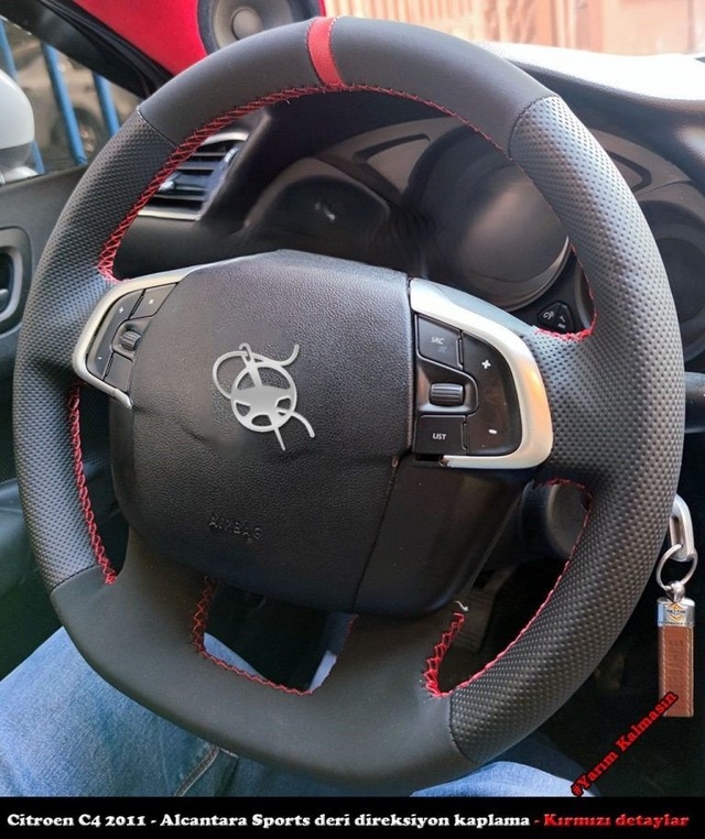 Citroen C4 2011 Araca Özel Direksiyon Kılıfı Nokta Nubuk Yüzüklü