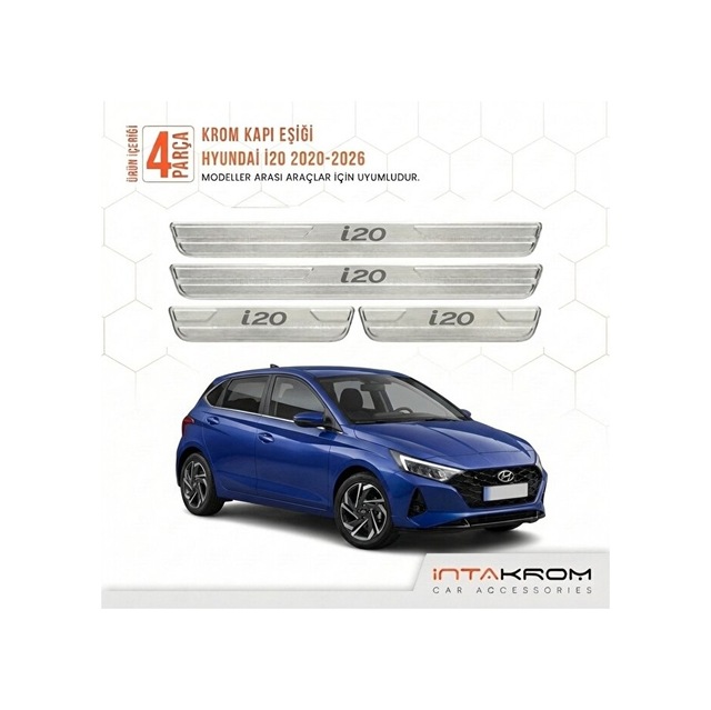 Hyundai I20 2020-2026 Uyumlu Satine Krom Kapı Koruma Eşiği 4 Parç