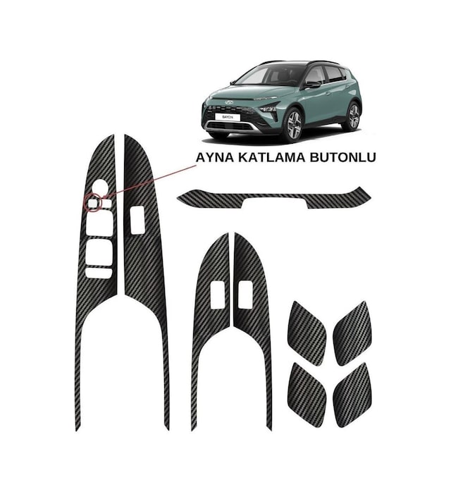 Hyundai Bayon İç Trim Karbon Folyo Kaplama Set Ayna Katlama Butonlu