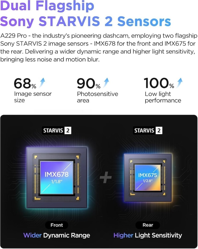 Viofo A229 Pro 2 Kameralı Ön + Arka Dual Çift Kameralı Starvis 2