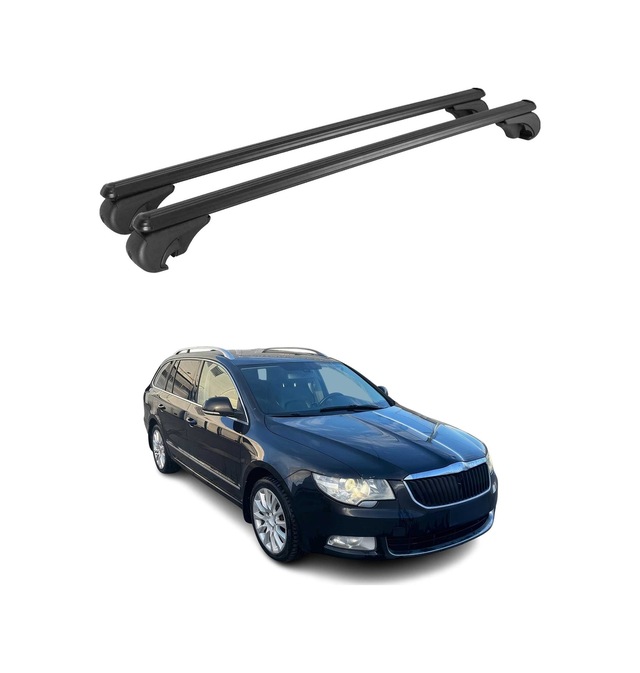 Skoda Superb Iı Station Wagon 2009-2015 Arası Uyumlu Port Bagaj Taşıyıcı Ara Atkı Alüminyum Siyah 2 Parça