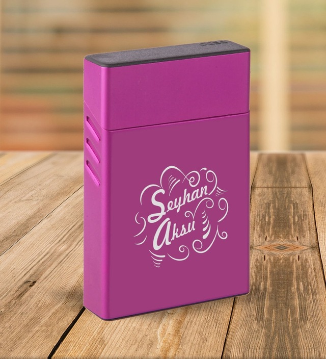 Bk Gift Kişiye Özel Mor Slim Boy Metal Sigara Kutusu-6 Siyah