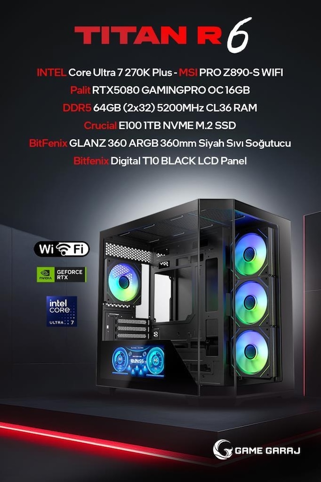Game Garaj TITAN-R6 Ultra 7 270K RTX 5080 64GB RAM 1TB SSD