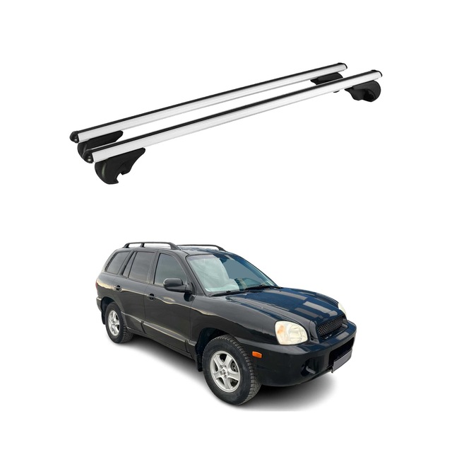 Hyundai Santa Fe 2000-2006 Arası Uyumlu Port Bagaj Taşıyıcı Ara Atkı Alüminyum Gümüş 2 Parça
