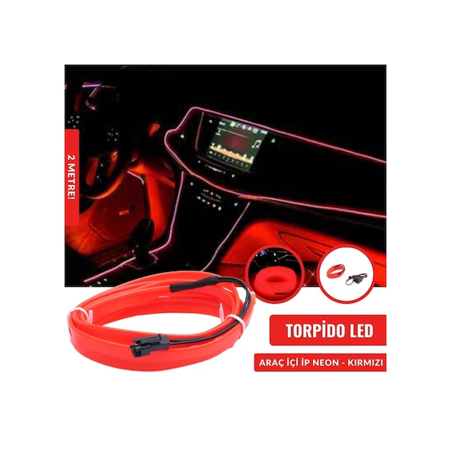 2 Metre 12V Kırmızı İp Neon İp Led Araç İçi Neon Led