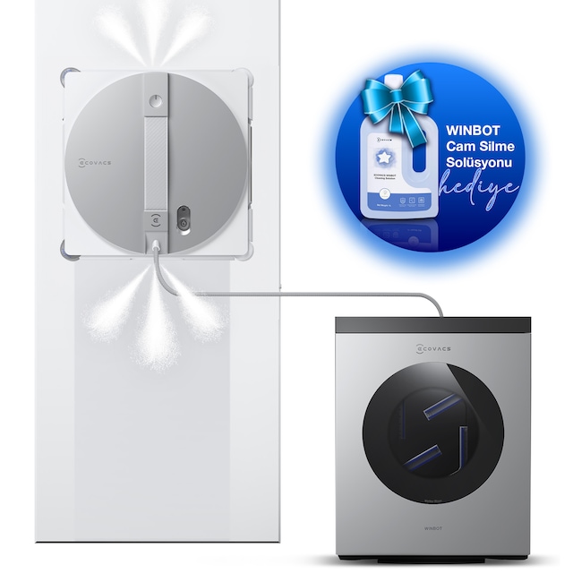 Ecovacs Winbot W3 Omni Cam Silme Robotu Ve Cam Silme Solüsyonu Gri