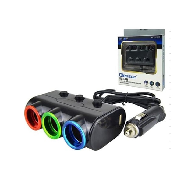 Olesson 1523 12-24v Çift Usb Girişli 120w 80cm Kablolu 3'lü Araç Çakmak Çoklayıcı
