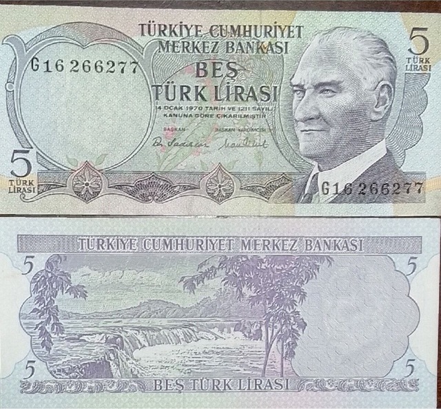 G Serisi 6. Emisyon 5 Türk Lirası Eski Koleksiyon Kağıt Para. Hatıra Para.
