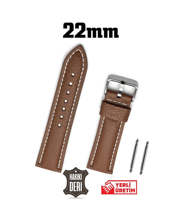 22mm Kahverengi Hakiki Deri Saat Kordonu Kayış Taba
