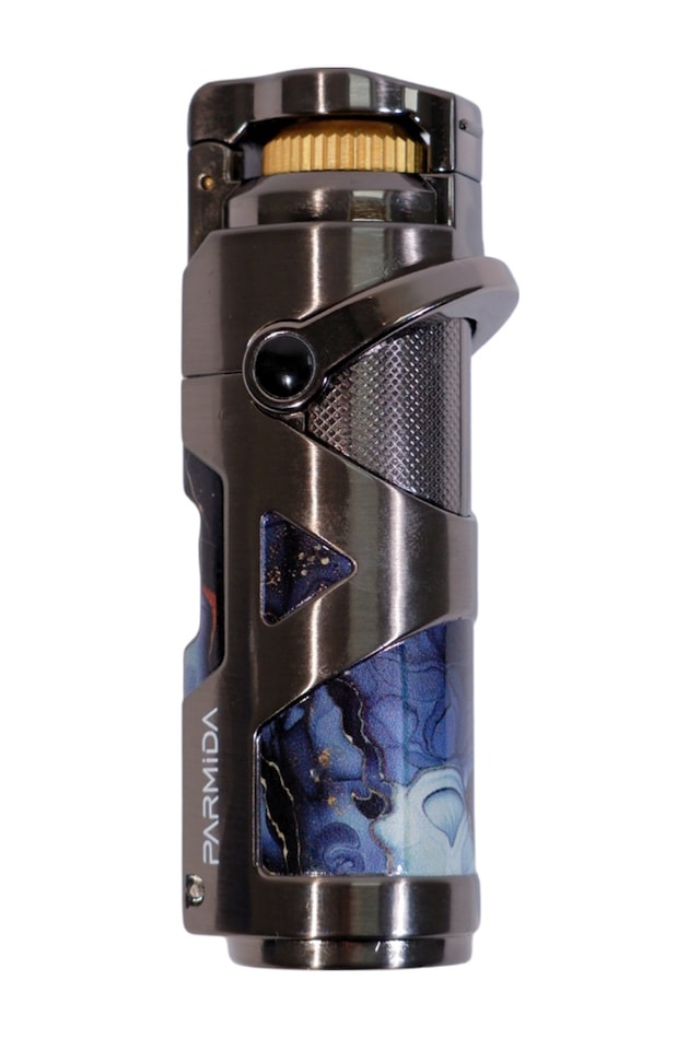 Parmida Tek Torch Pürmüz Gunmetal-mavi Desenli Metal Puro Çakmağı - Tr9221