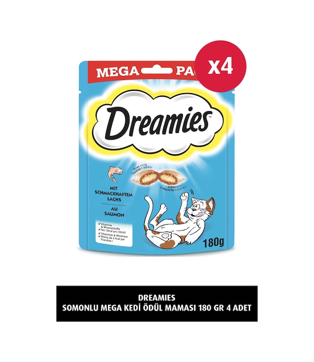Dreamies Somonlu Mega Paket Yetişkin Kedi Ödül Maması 4 x 180 G