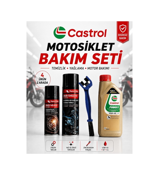 Castrol Power1 10w-40 1l + Zincir Temizleyici Ve Yağlayıcı + Fırça Bakım Seti