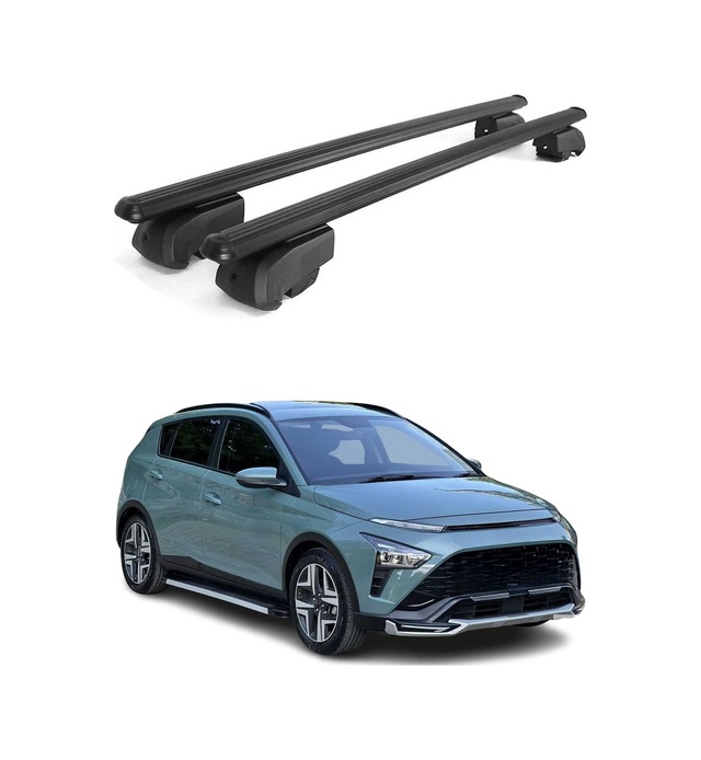 Hyundai Bayon 2021-2027 Arası Uyumlu Port Bagaj Taşıyıcı Ara Atkı Alüminyum Siyah 2 Parça