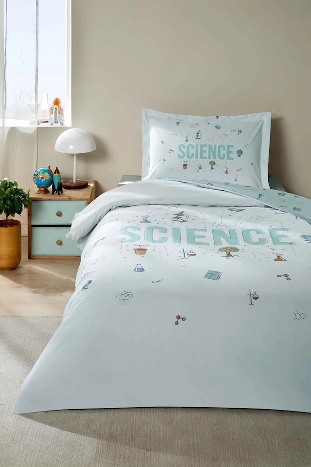 Science Tek Kişilik Çarşafı Lastikli Nevresim Takımı Mint