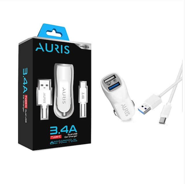 Auris Ars-cr03 3.4a Type-c Araç Şarj Aleti Beyaz