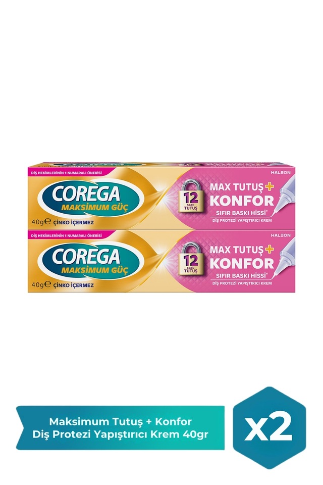 Corega Max Tutuş + Konfor Diş Protezi Yapıştırıcı Krem 40 Gr X 2 Adet
