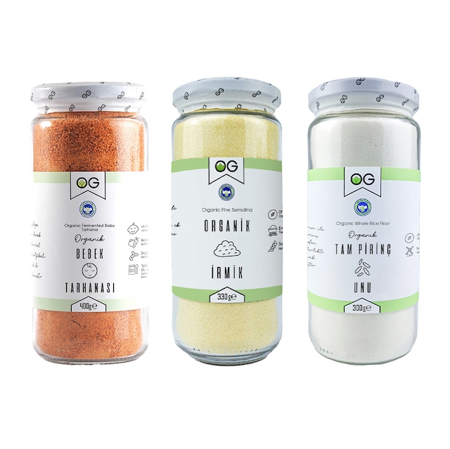 OG natural Organik Bebek Tarhanası, Organik İrmik 330 Gr, Pirinç Unu Seti +6ay