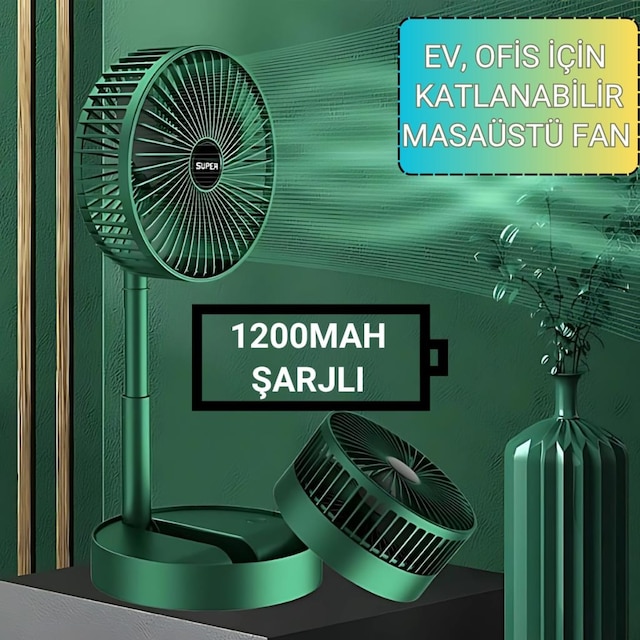 Polham 1200mah Şarjlı Katlanabilir Telefon Stantlı Masaüstü Serinletici Vantilatör Fan, Katlanır Fan
