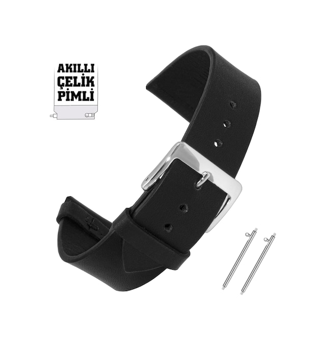 Saatse Siyah Hakiki Deri Saat Kordonu Kayış 20 MM