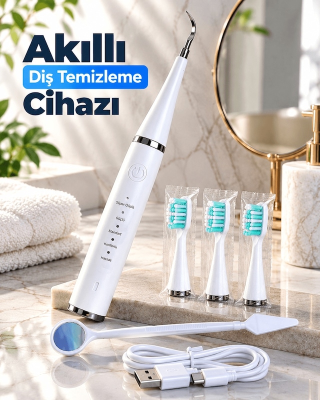 Şarjlı Akıllı Diş Temizleme Cihazı 5 Farklı Temizleme Modlu Hassa
