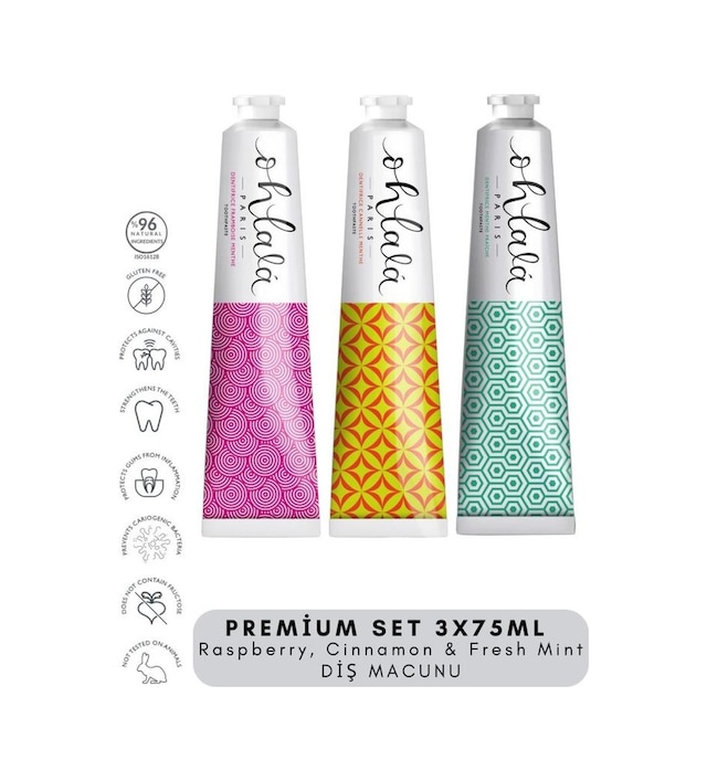 Ohlala Raspberry, Cinnamon & Fresh Mint Premium Set 3 X 75 Ml Diş Macunu