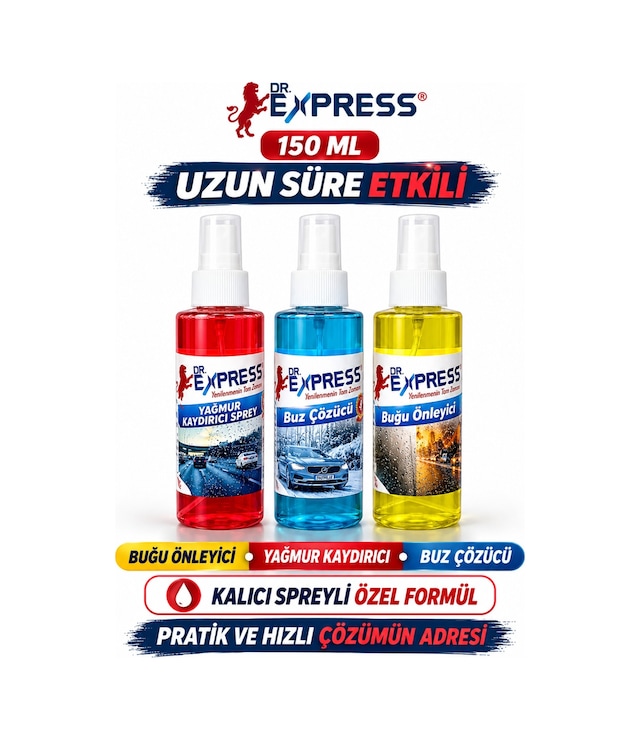 Kışlık 3'lü Oto Bakım Sprey Set Buğu Önleyici Buz Çözücü Yağmur Kaydırıcı 3x150ml Etkili Kalıcı Güç - 606751268