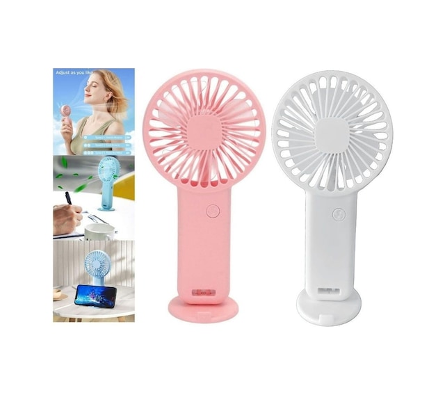 2 Adet Mini Fan,telefon Tutucu,portatif El Vantilatörü Pembe,beyaz 9,3x19cm