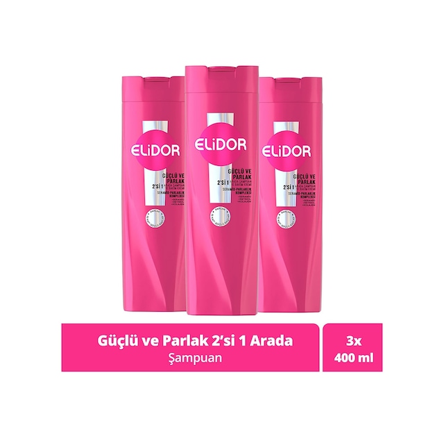 Elidor Güçlü ve Parlak 2'si 1 Arada Şampuan ve Bakım Kremi 3 x 400 ML