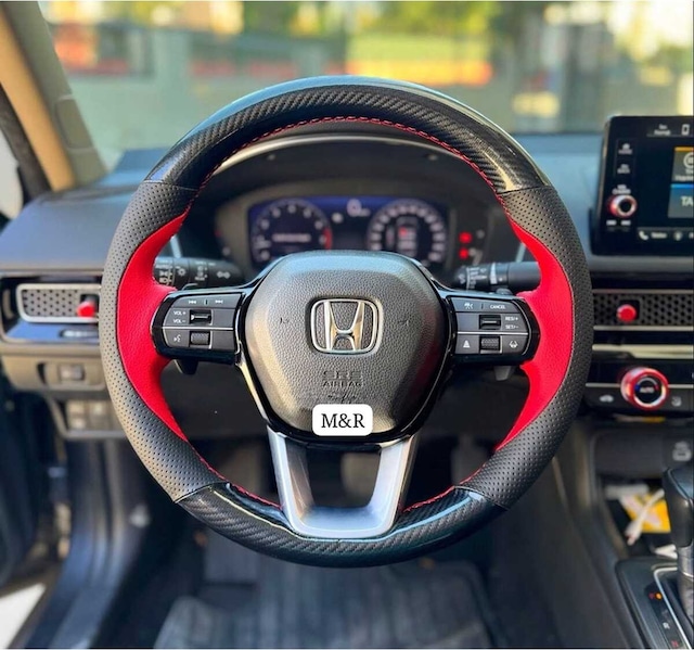 Honda Fe 1 Tasarım Parlak Kristal Karbon Deri Kaplama Direksiyon Kılıfı Siyah