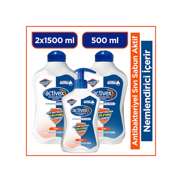 Activex Aktif Sıvı Sabun 2 x 1500 ML + 500 ML