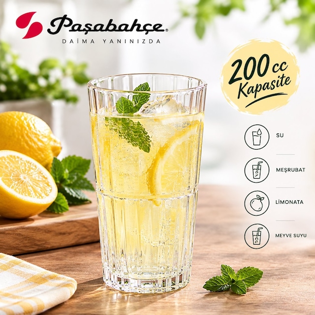 Paşabahçe 200 Cc Meşrubat Bardağı Şeffaf Cam Su Meyve Suyu Limonata Bardağı