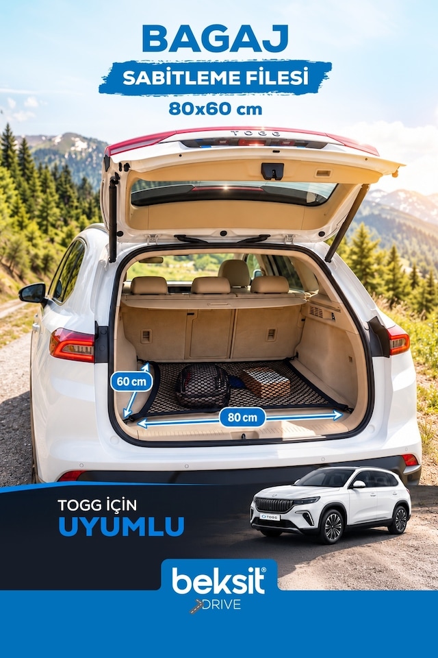BEKSİT DRIVE Bagaj Sabitleme Filesi Togg T10x Uyumlu (60x80 cm)