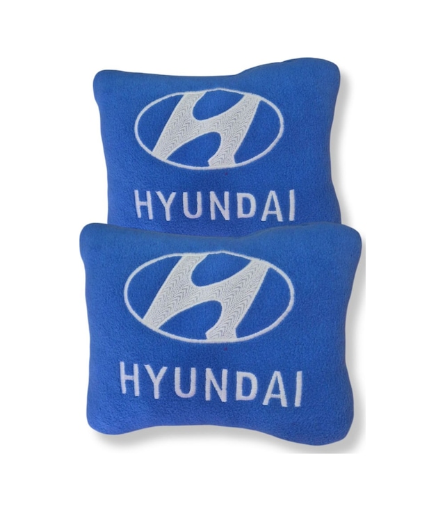 Hyundai Nakış Işlemeli Mavi Polar Ortopedik Araç Oto Koltuk Seyahat Boyun Yastık / 2'li Set Mavi