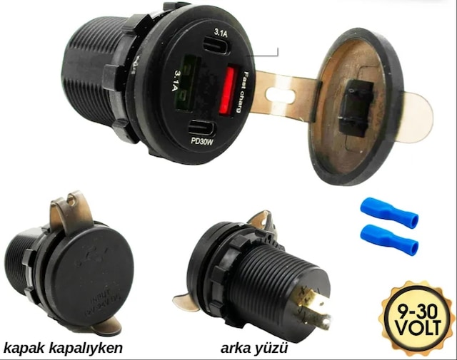 Çakmak Soketi Marine 2 Usb Li 2pd+voltmetre 9-30 Volt