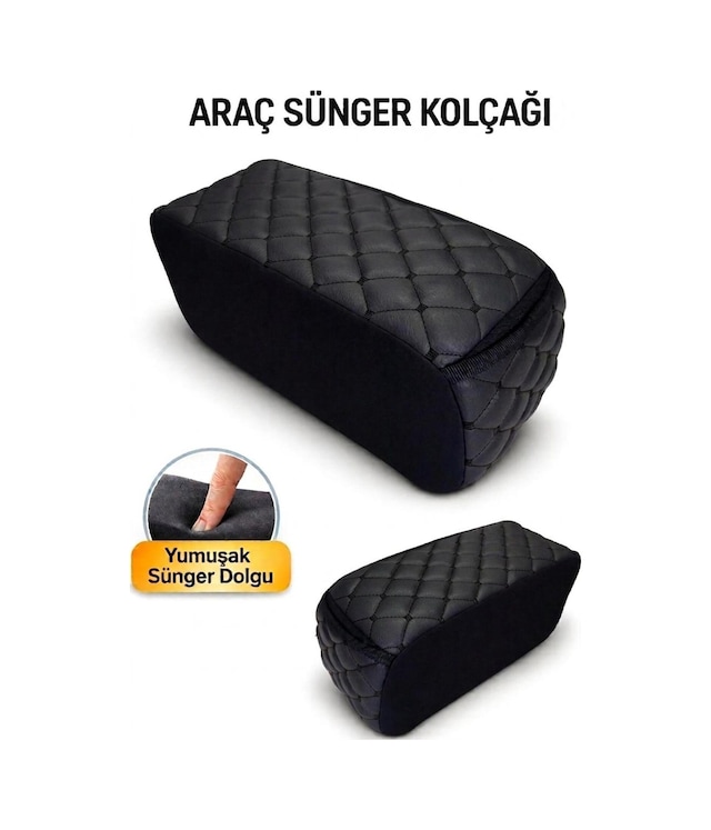 Lüks Oto Kolçak Kol Dayama Koltuk Arası Organizer Cepli Vidasız Montaj Siyah Deri Ve Dikiş