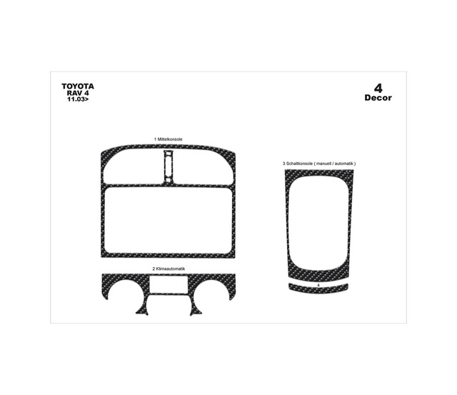 Toyota Rav 4 Torpido Kaplama 2003-2004 4 Parça Karbon