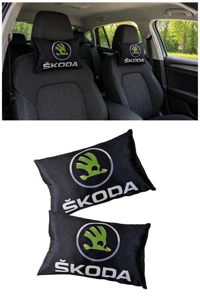 Skoda Araç Uyumlu Dijital Baskılı Seyahat Boyun Yastığı - Şık Tasarım Siyah