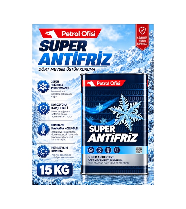 Petrol Ofisi Super Antifriz 15 Kg Teneke Dört Mevsim Motor Soğutma Sıvısı