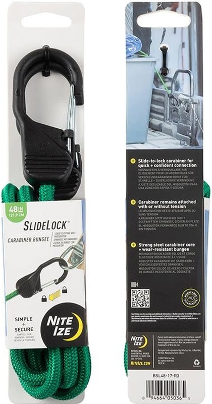 Nite Ize Slidelock Carabiner Bungee Gergi Lastiği / Kilitlenebilir Karabinalı Bungee Yük Sabitleyici Yeşil- 121.9 Cm