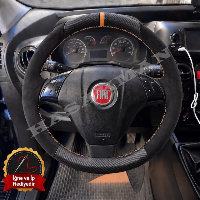 Fiat Strada Dikme Direksiyon Kılıfı Alcantara Süet Mat Karbon Taba Yüzük Ve Dikiş 2012-2016