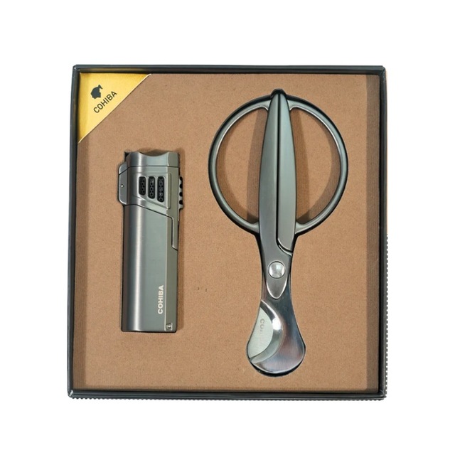 Cohiba 4 Torch Gunmetal Çakmak Gunmetal Makas İkili Puro Seti Tr9842