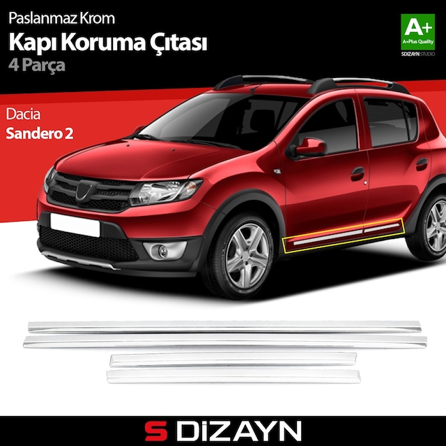S-Dizayn Dacia Sandero 2 Stepway Kapı Koruma Çıtası Krom 2013-202