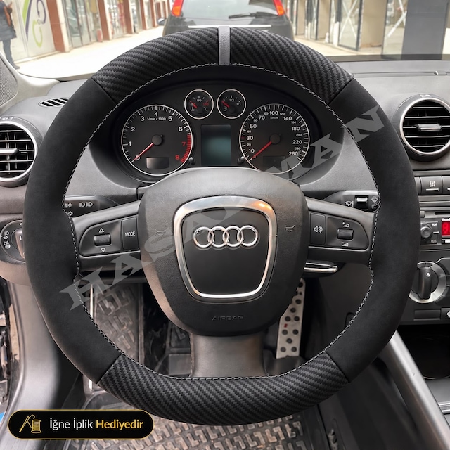 Audi Q7 4l Dikme Direksiyon Kılıfı Alcantara Süet Mat Karbon Gri Yüzük Ve Dikiş 3 Kollu Tuşlu Spor 2005-2009