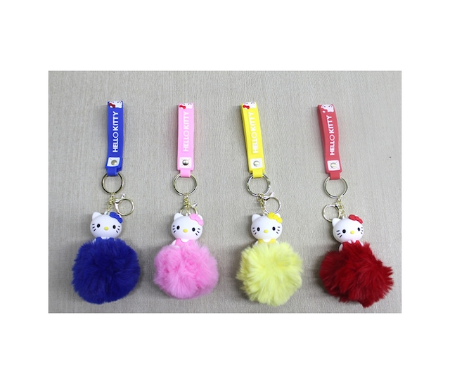 1 Adet Ponponlu Hello Kitty Anahtarlık Anahtar Aksesuarı, Peluş Ponpon Tasarım, Charm Keychain, Çanta Süsü
