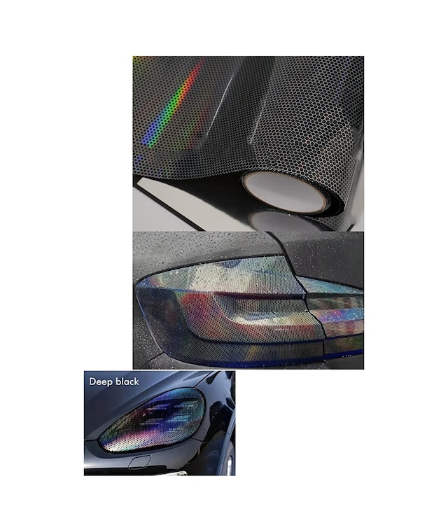 Hologram Koyu Siyah Petek Desen Far Stop Filmi Far Folyosu Far Çizik Çizilme Engelleyici 100cmx30cm
