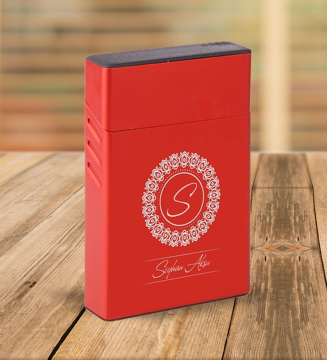 Bk Gift Kişiye Özel Kırmızı Slim Boy Metal Sigara Kutusu-2 Siyah