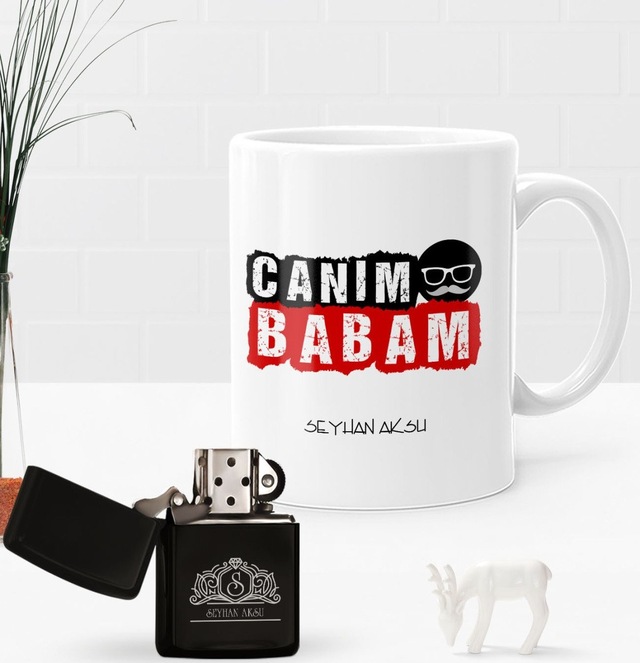 Kişiye Özel Canım Babam Benzinli Çakmak ve Kupa Seti-5