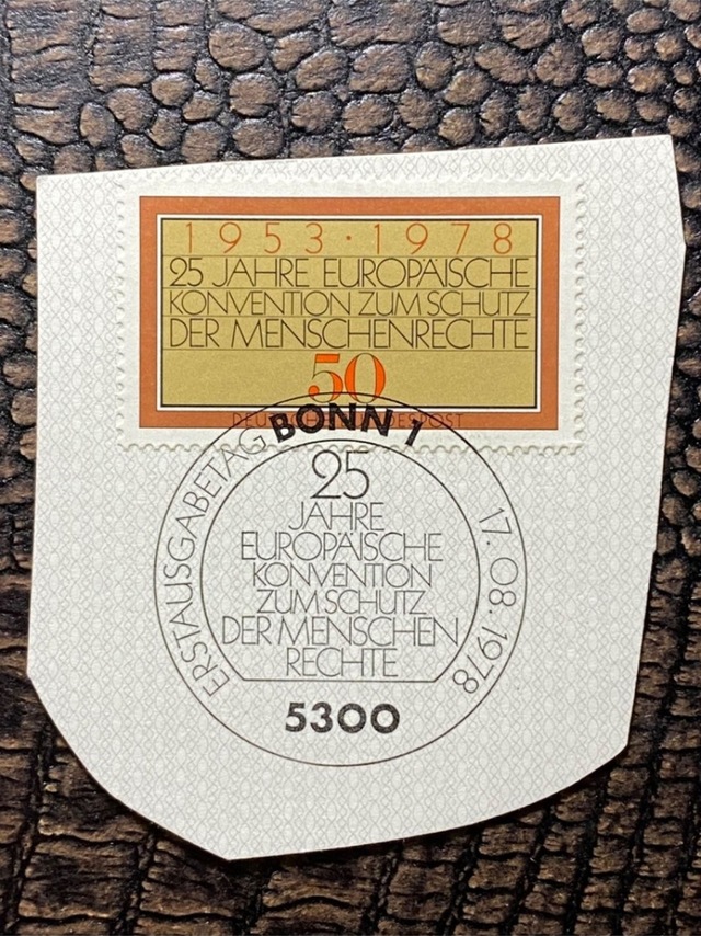 Almanya İlkgün Özel Damgalı Fragman Pul 25 Jahre Europäische Konvention Zum Schutz Der Menschenrech Teşhir Ürün