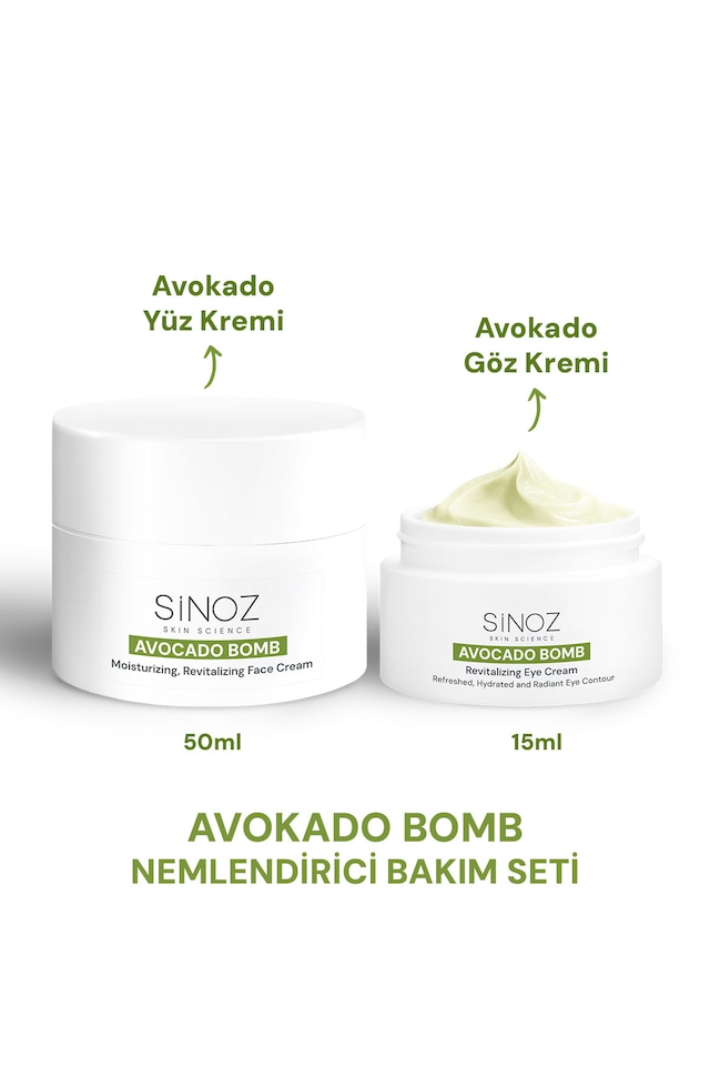 Sinoz Avokado Bomb Yoğun Nemlendirici Yüz Kremi & Göz Kremi 2'li Bakım Seti