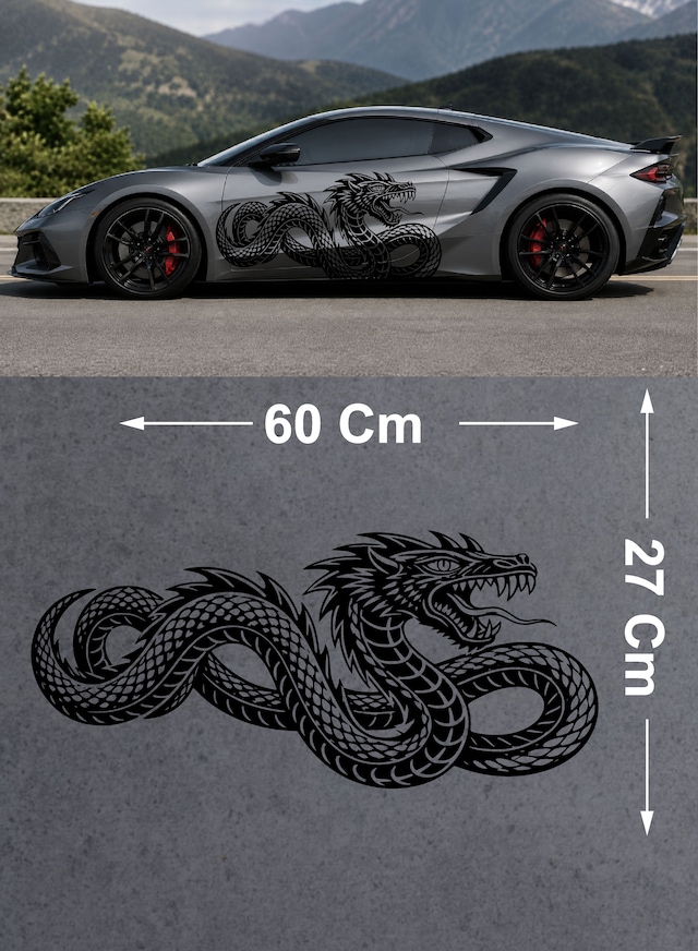 Ejderha Dragon Sticker - Araba Oto Motosiklet Karavan Sticker - 00237 60X27 Cm-Siyah